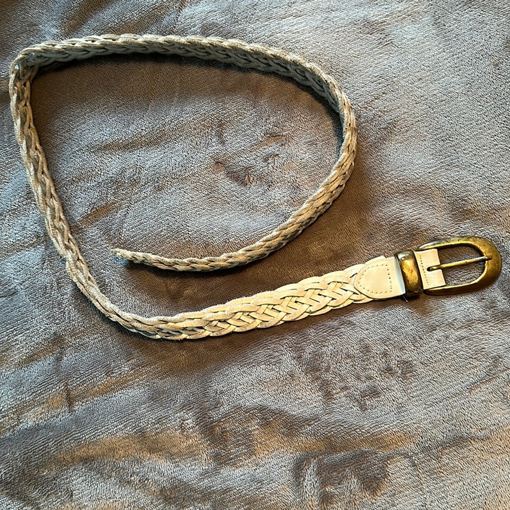 Vintage Capezio White Leather Braided Belt with Gold Buckle
